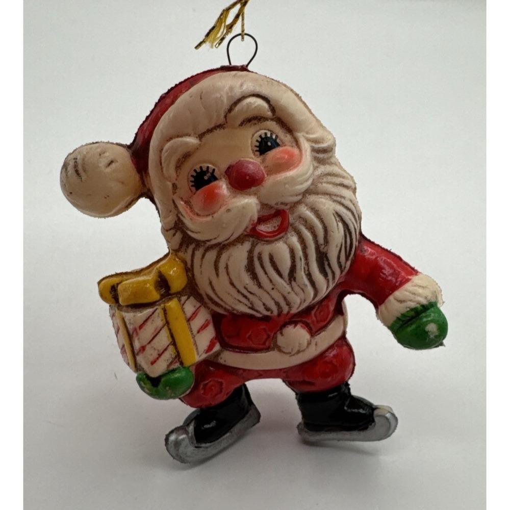 Vintage Plastic Red Santa Claus Christmas Ornament Figure